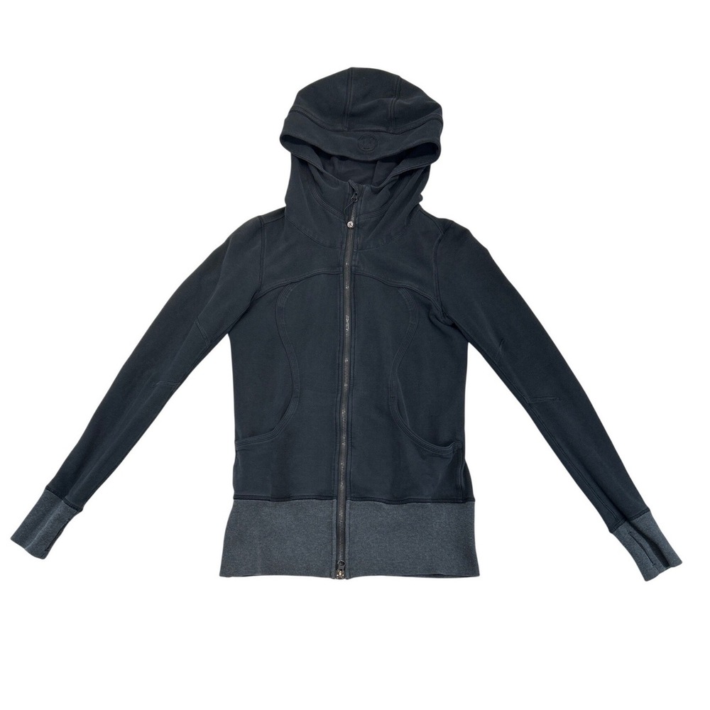 Lululemon Scuba Full Zip‎ Hoodie Women Black Grey Thumbholes Jacket Slim Fit